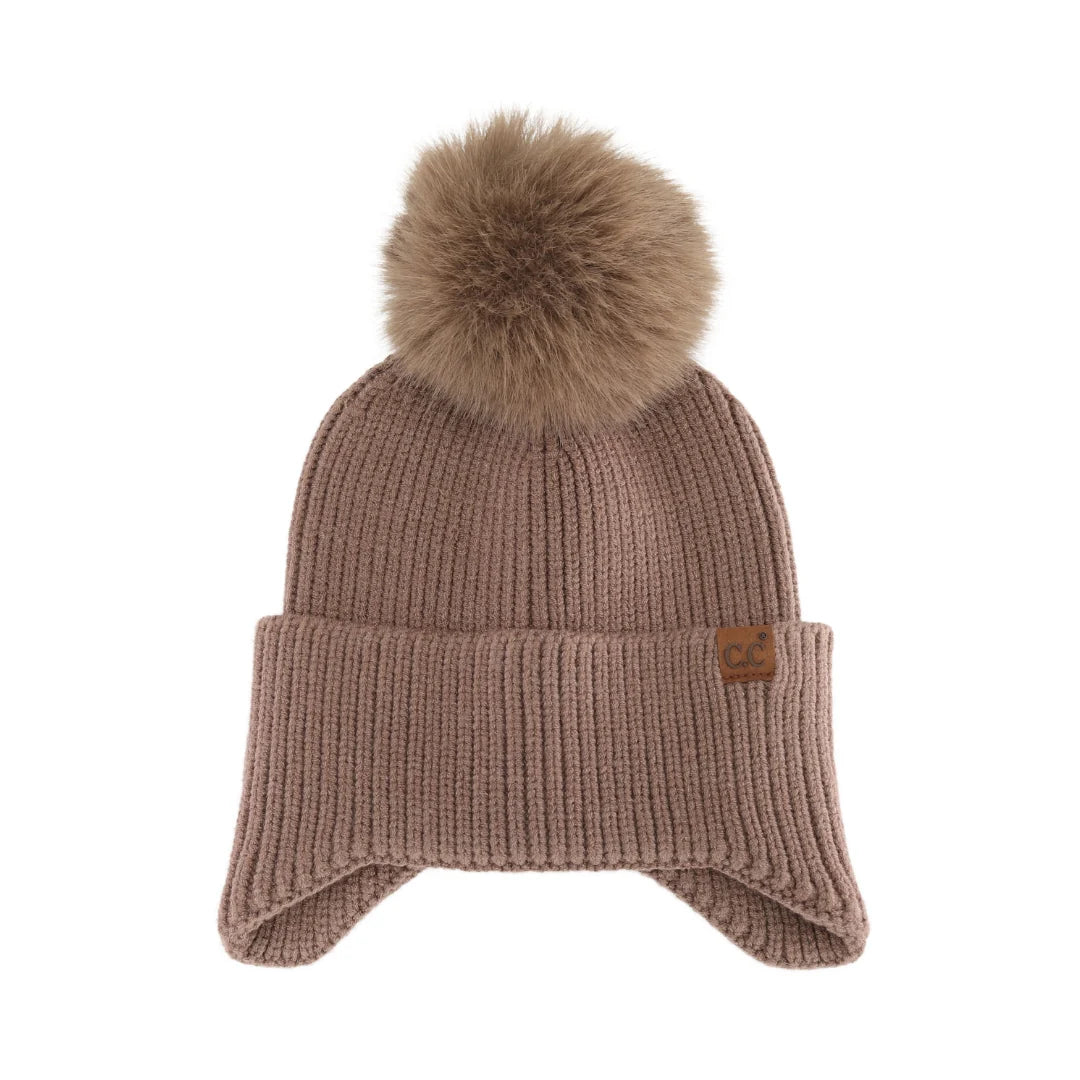Earflap C.C Faux Fur Pom Beanie