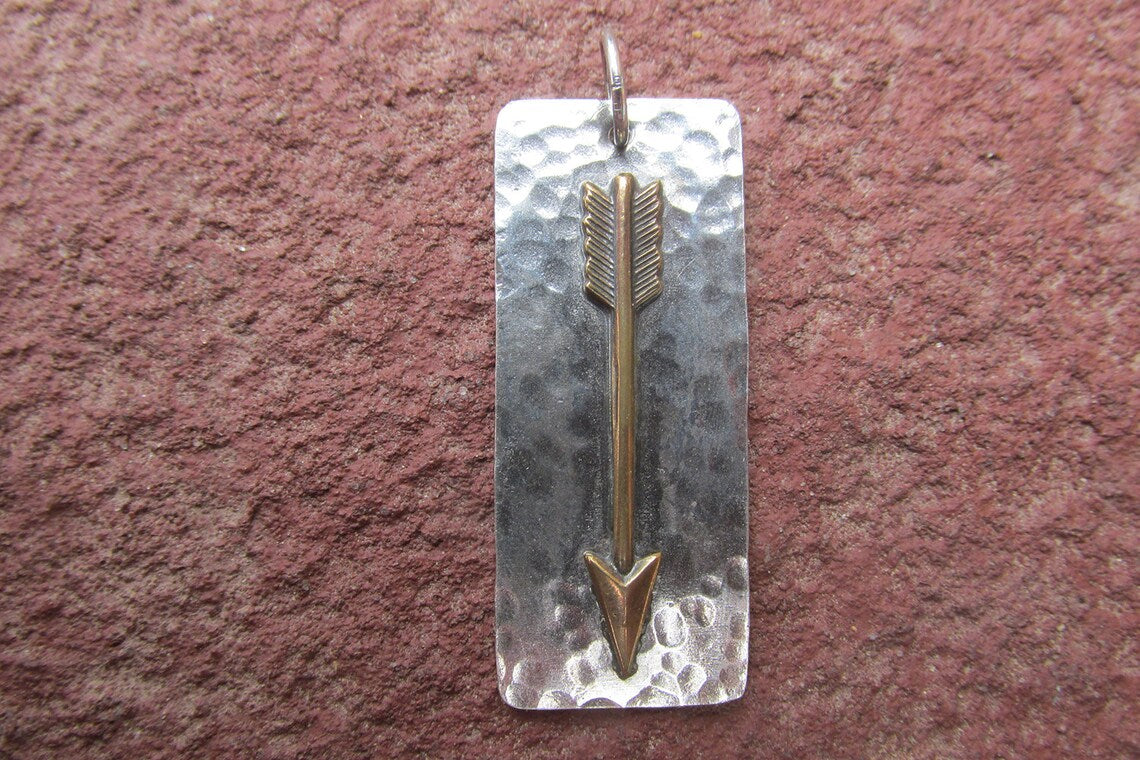 Copper Arrow on Sterling Silver Pendant