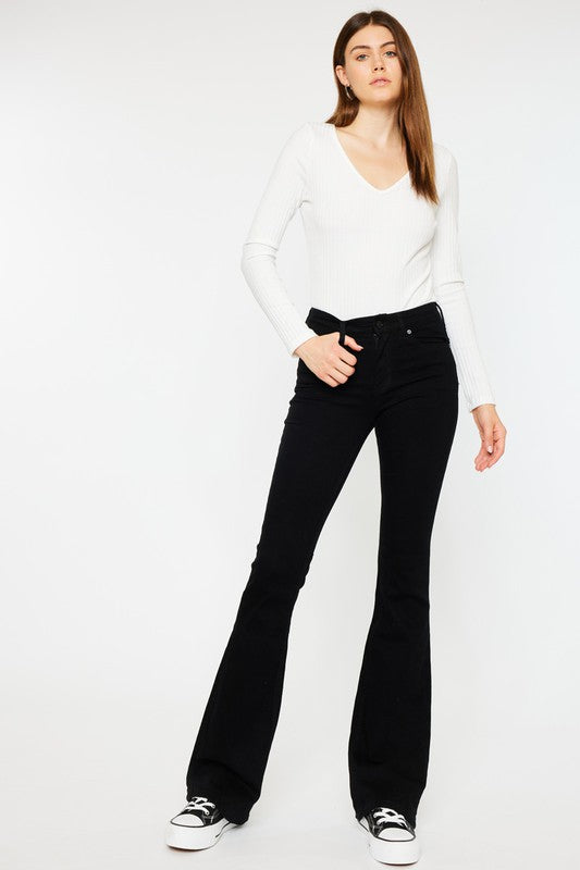 MID RISE BLACK FLARE JEANS