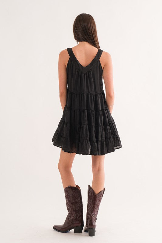 Black Sleeveless Tiered Mini Dress