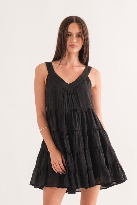 Black Sleeveless Tiered Mini Dress