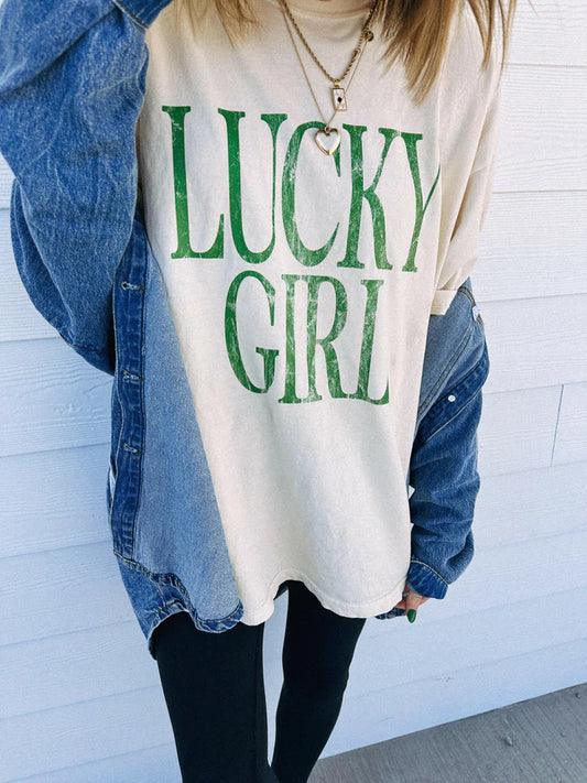 lucky girl graphic tee - ivory