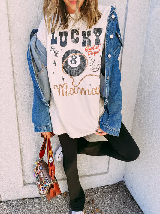 lucky mama lasso graphic tee - ivory