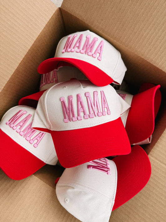 mama puff trucker hat - pink