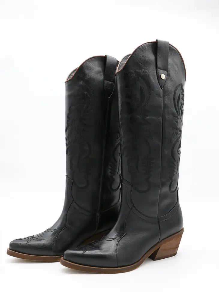 Moxie Western Cowboy Boots in Black Leather