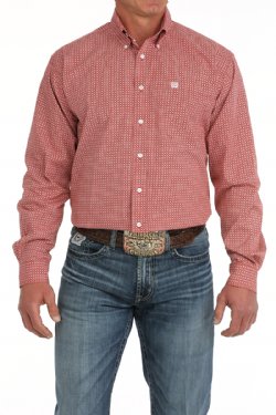 Cinch Men's Medallion Print Button-Down Western Shirt - Red