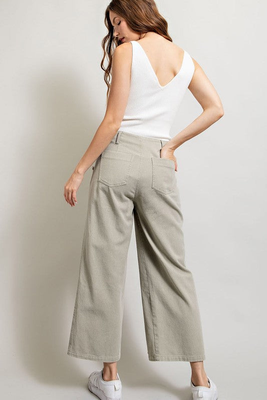 MINERAL WASHED BUTTON CROPPED PANT