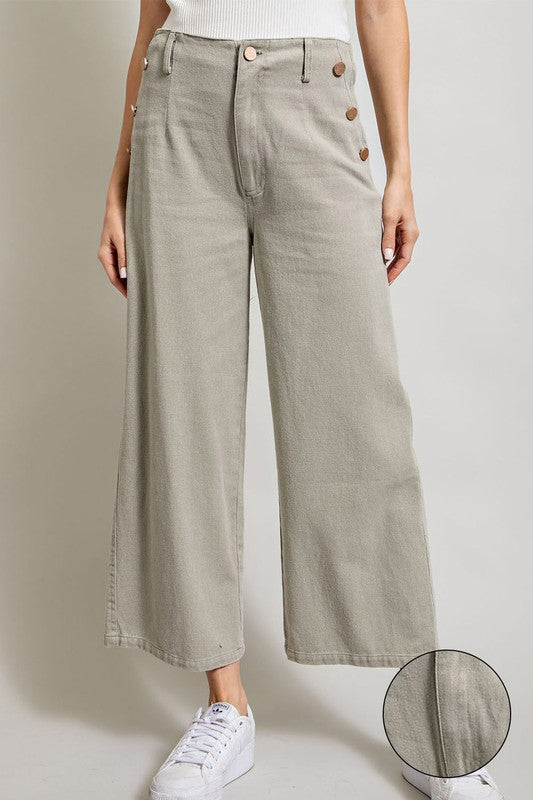 MINERAL WASHED BUTTON CROPPED PANT
