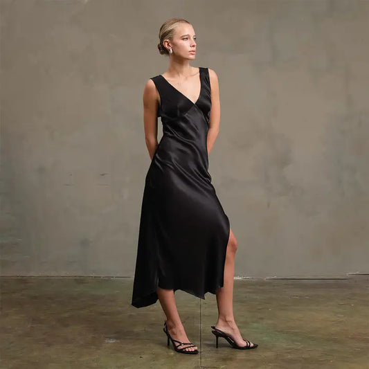 Side Slit Satin Dress