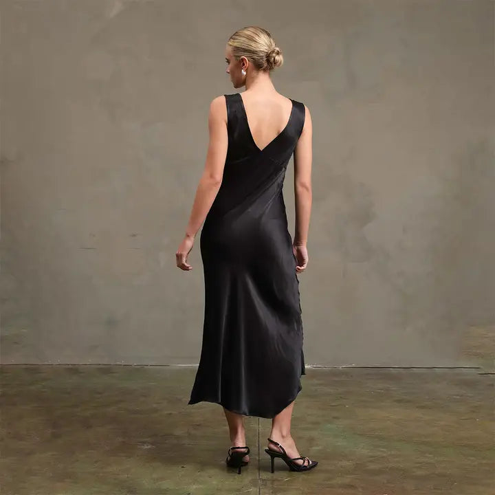 Side Slit Satin Dress