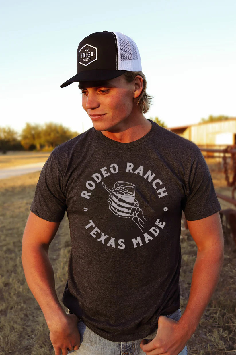 Rodeo Ranch Skeleton and Whiskey Short Sleeve Shirt - Black