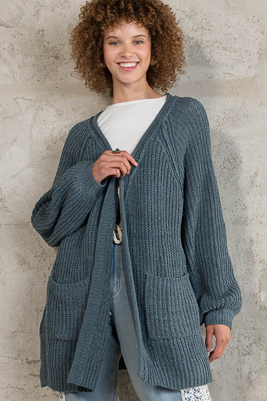 cable knit pockets cardigan sweater