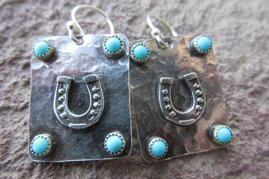 Square Horseshoe And Turquoise Earrings