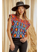 Teal Print Flutter Woven Top