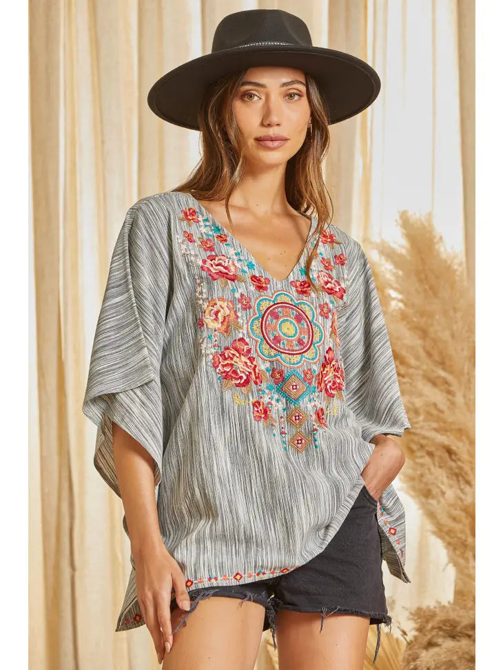 Charcoal Woven Embroidered Top