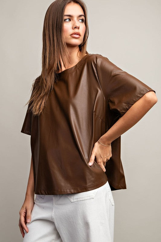 LEATHER SHORT SLEEVE TOP