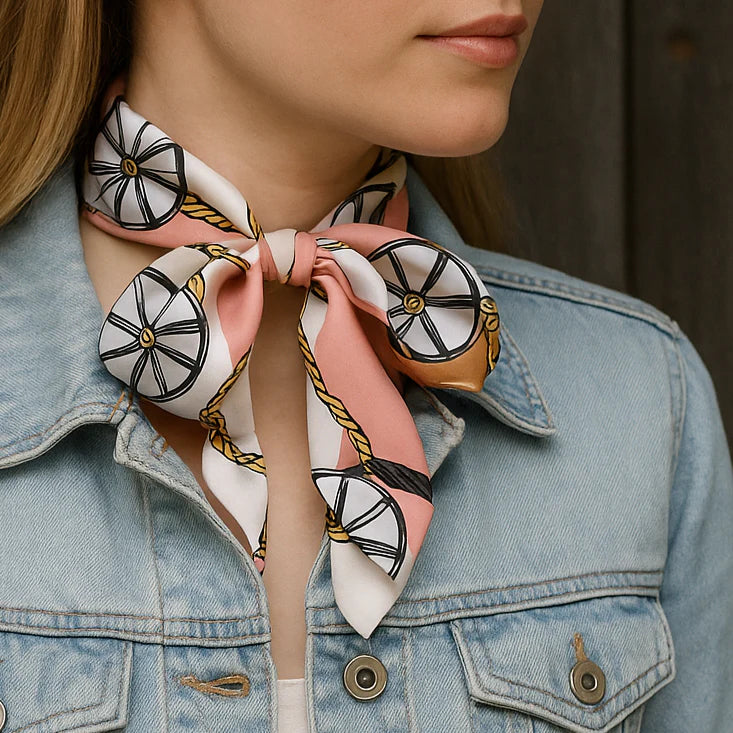 Pink Wagon Wheel Western Skinny Mini Wild Rag Scarf / Cowgirl Necktie
