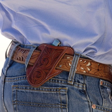 Leather Angled Knife Scabbard, Floral