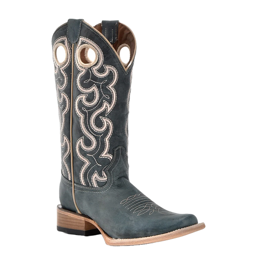 Corral LD Blue Embroidery & Cutout SQ Toe