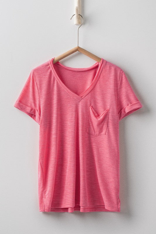 Relaxed V-neck Short Sleeve Slub Top