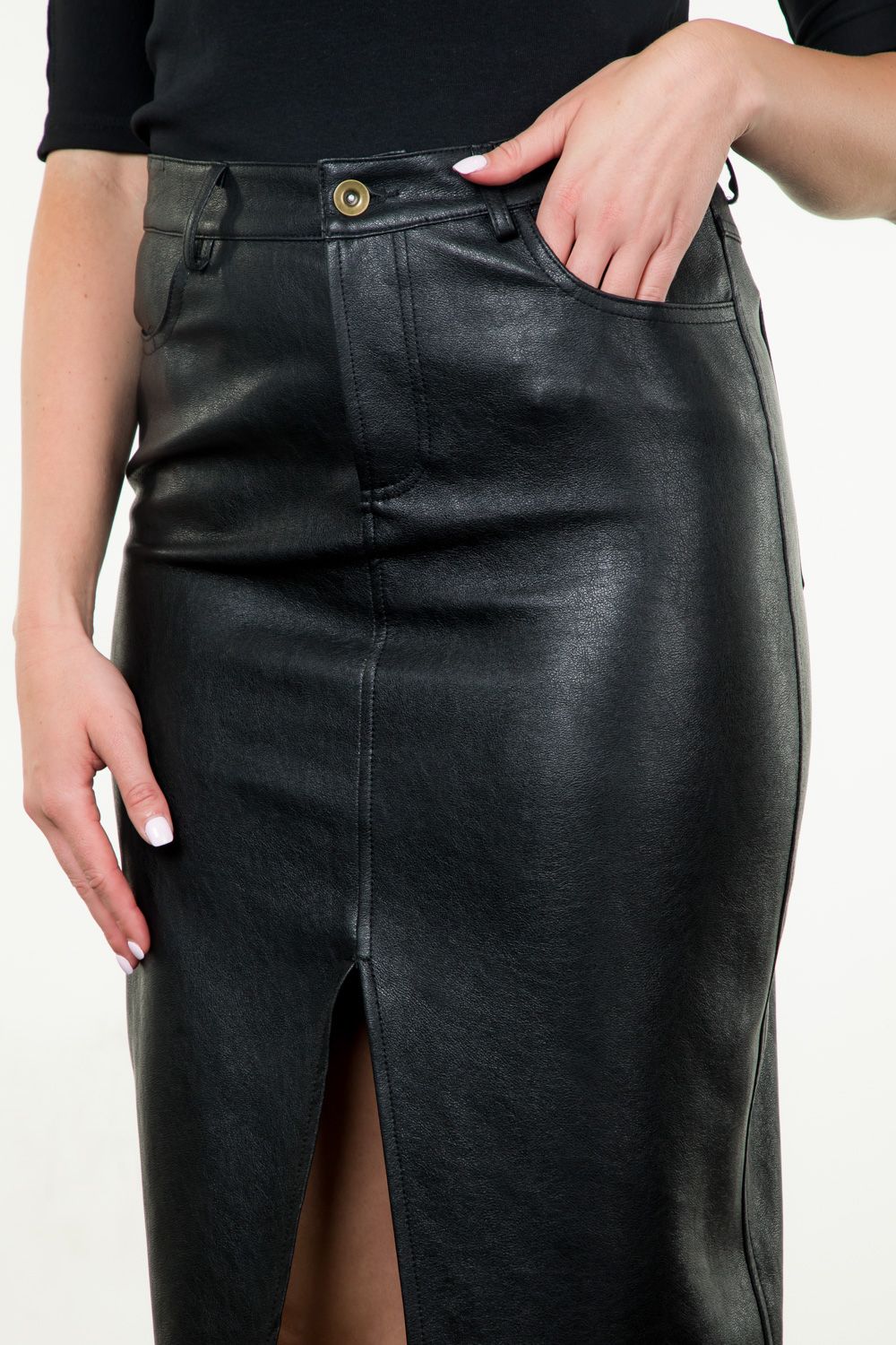 Black Leather Midi Skirt