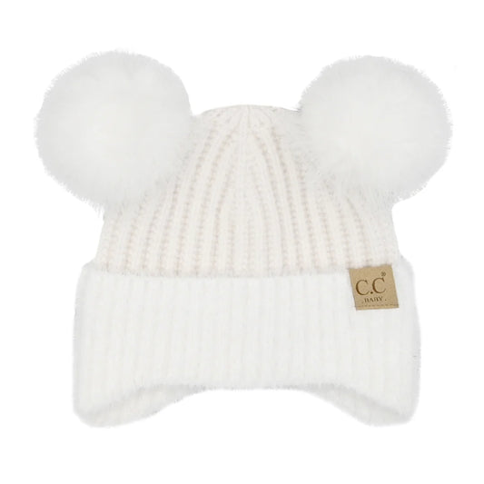 BABY Fur Earflap Double Pom C.C Beanie