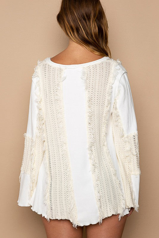 Off White Flare sleeve contrast v-neck knit top