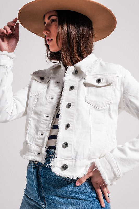 RAW EDGE DENIM JACKET IN WHITE