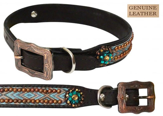 Copper Studded Navajo Print Dog Collar