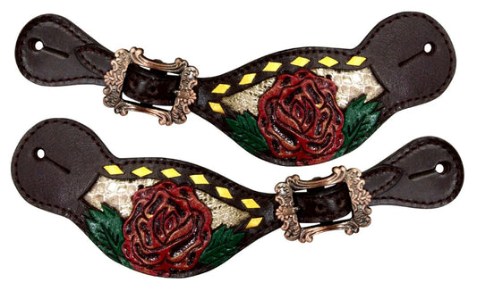 GOLD SNAKE W/ RED PAINTED FLOWER SPUR STRAP-30960