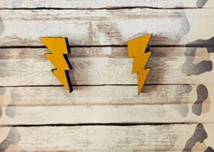 Lightening Bolt Wood Stud Earrings