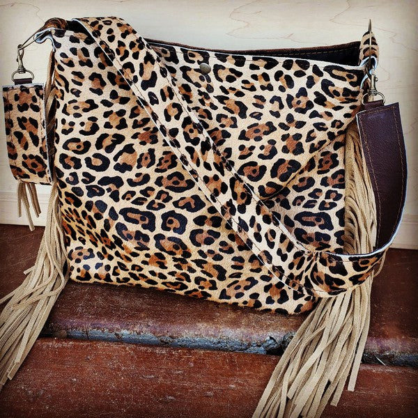 Leopard bag with Tan Fringe