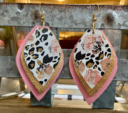 Leopard Floral Triple Stack Earrings