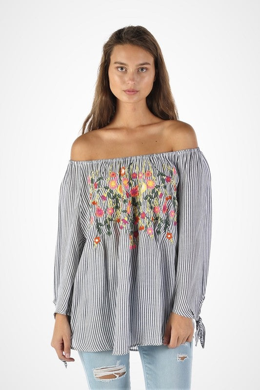 Embroidered Tie Sleeve Top