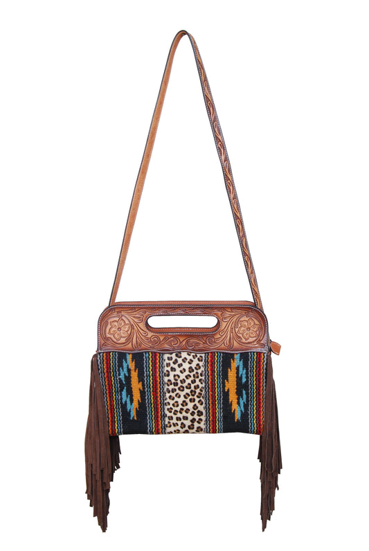 Clutch/Crossbody Blk Wool w/ Leopard