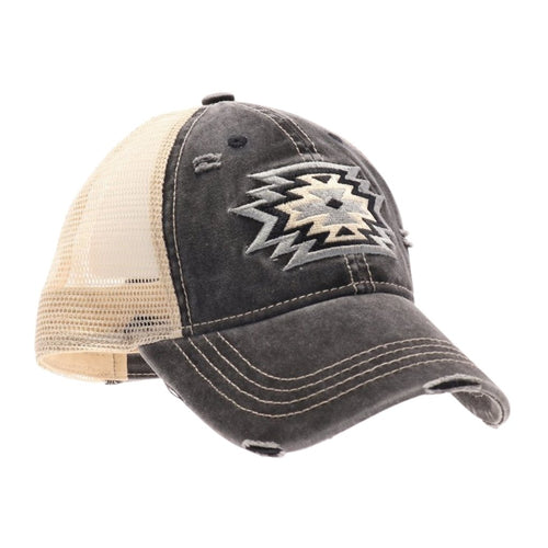 AZTEC EMBROIDERED PATCH MESH HIGH PONY CC BALL CAP