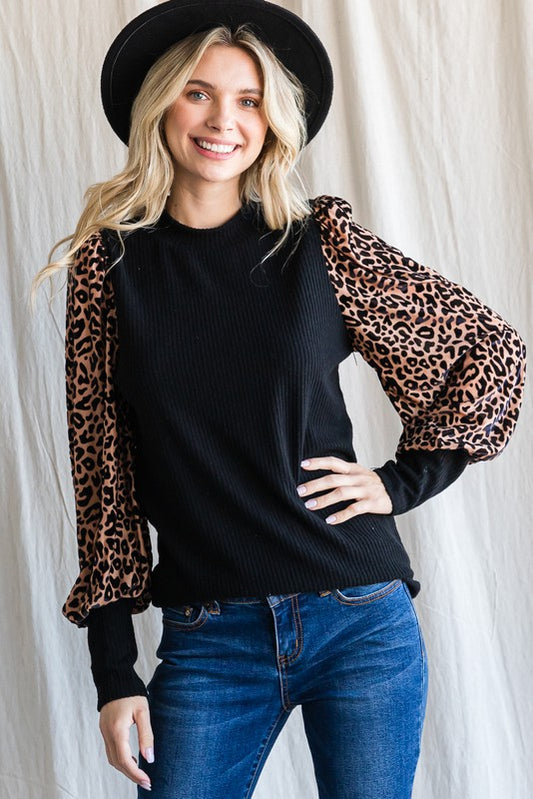 Leopard Long Balloon Sleeves Top