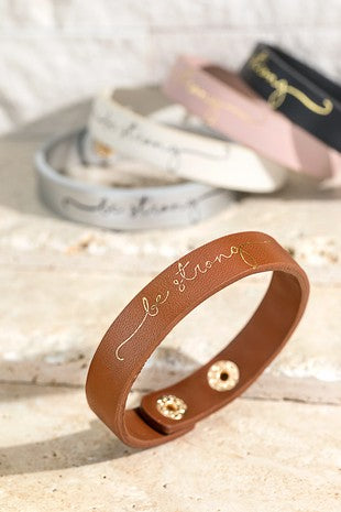 Faux Leather "Be Strong" Bracelet