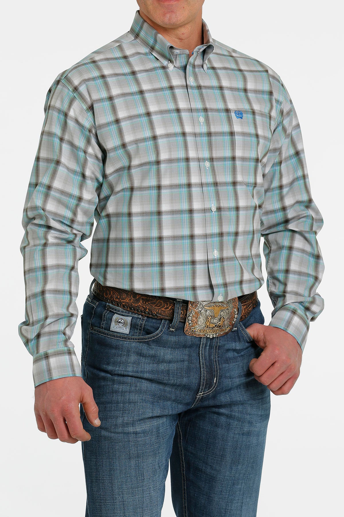Cinch Mens L/S White Plaid