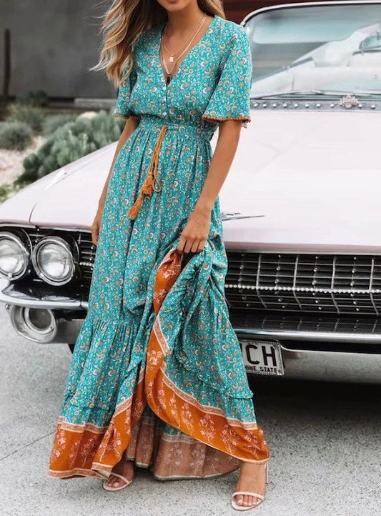 bohemian big swing printed dress