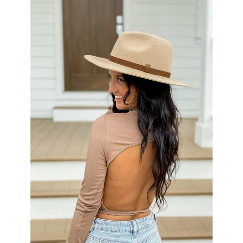 C.C. BEANIE STRAP TRIM WOOL FELT PANAMA HAT
