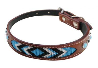 Showman Couture ™ Genuine leather dog collar beaded inlay
