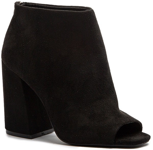 PEEPTOE ZIPPER CHUNKY SUEDE BOOTIES