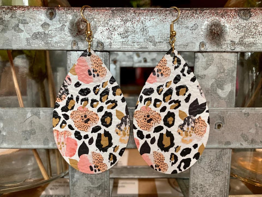 Leopard Floral Teardrop Earrings