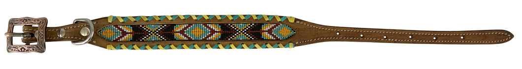 Beaded Leather Collar Yellow/Teal