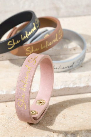 Pink Faux Leather "She believed she could"