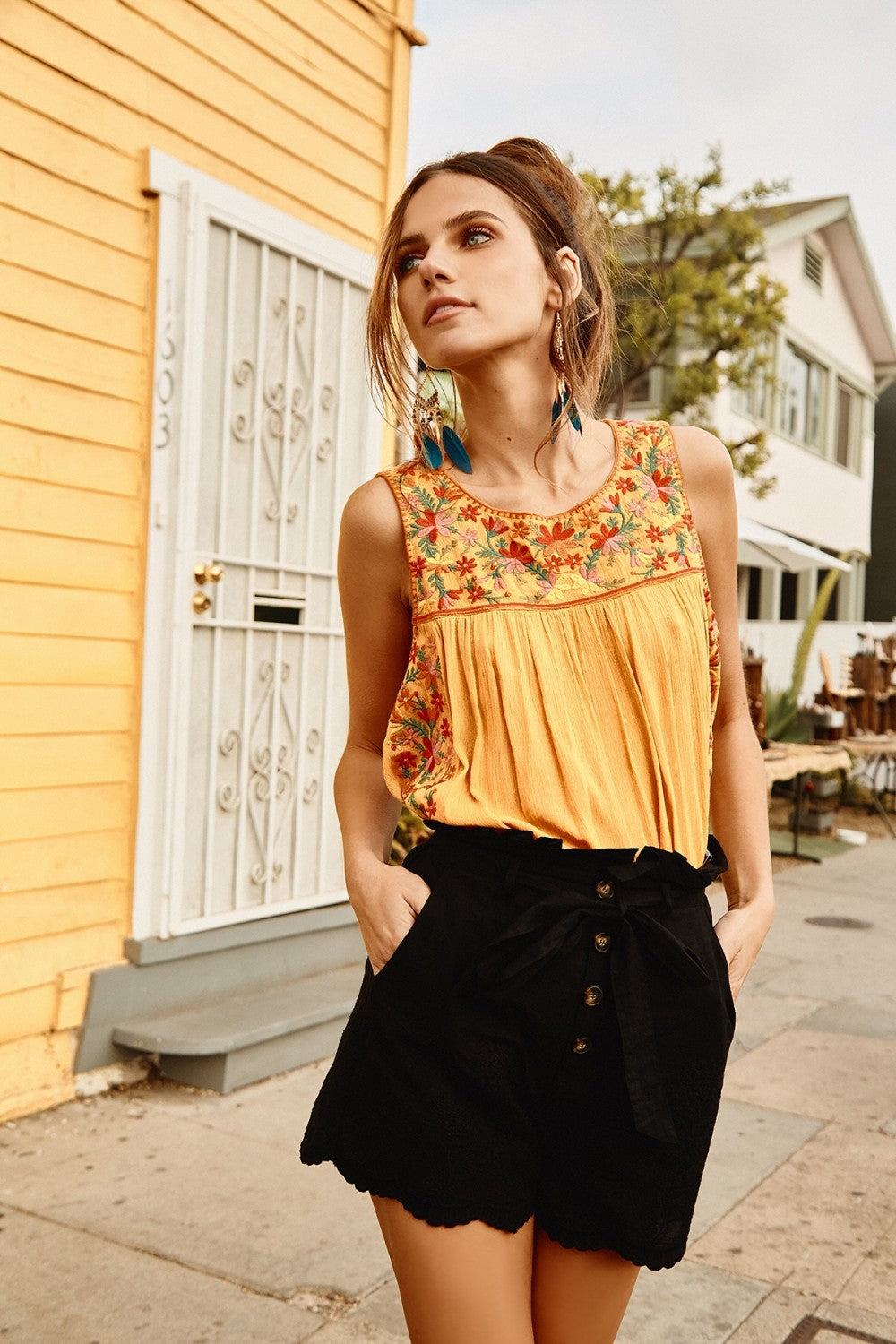 Embroidered Tunic Top- Marigold