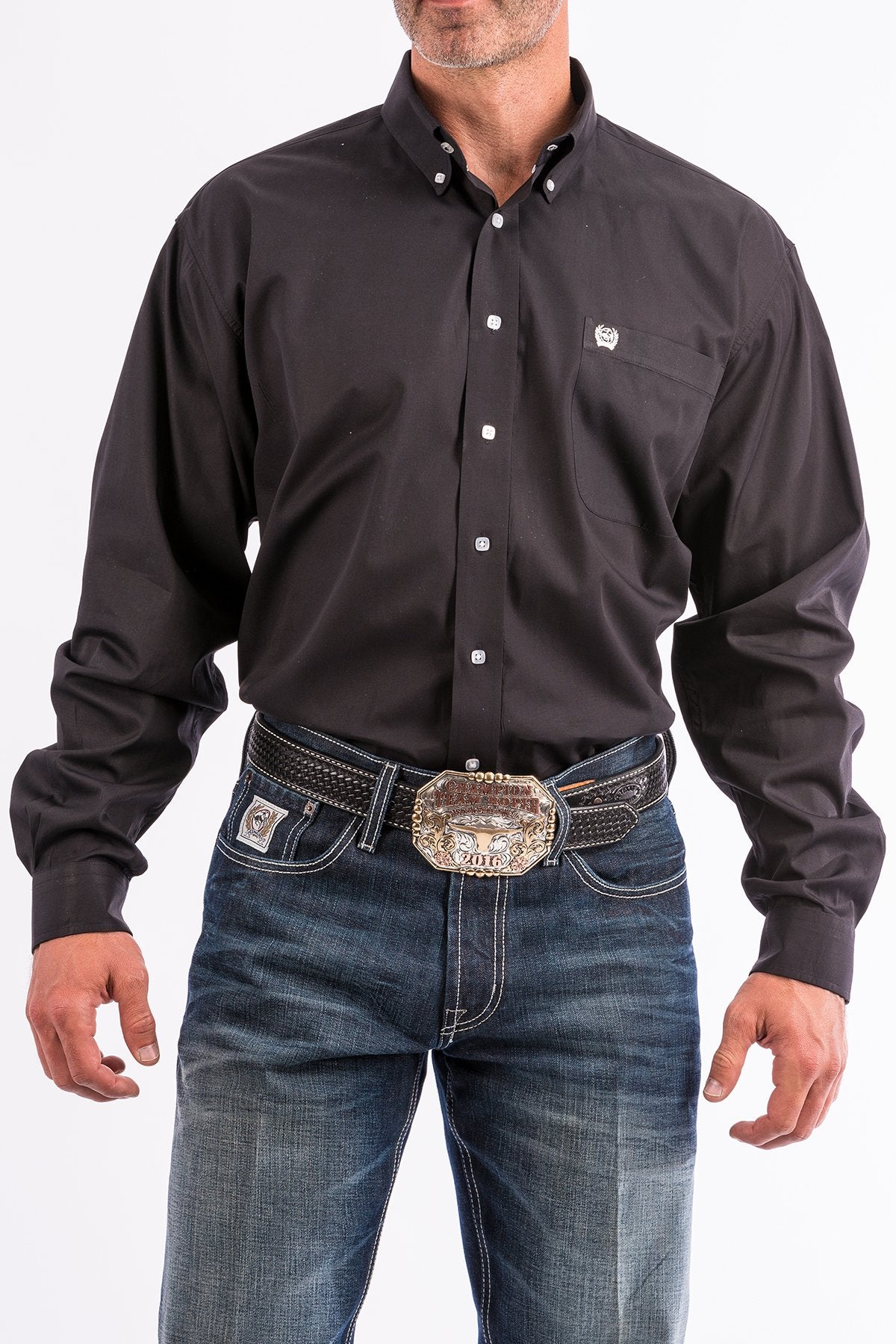 Solid Black Button-Down Western Shirt